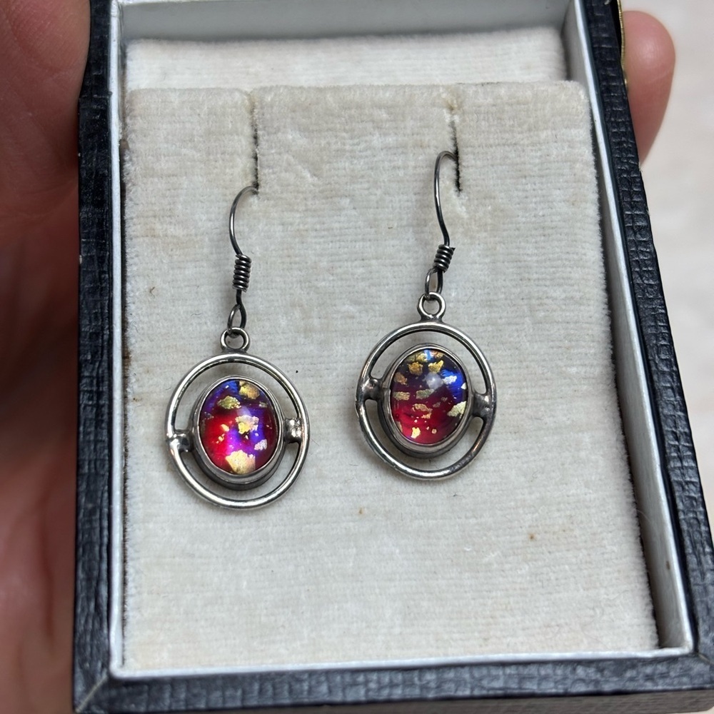 Vintage Sakai Silversmiths Sterling Silver Dangling Pierced Earrings